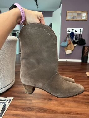 SEE BY CHLOE Gray Suede Leather Western Cowgirl Heeled Boots Women's US 9.5